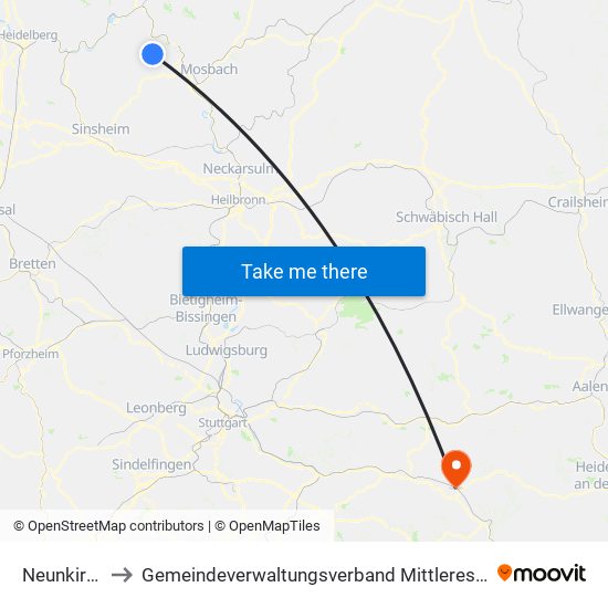 Neunkirchen to Gemeindeverwaltungsverband Mittleres Fils-Lautertal map