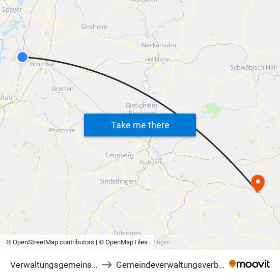 Verwaltungsgemeinschaft Graben-Neudorf to Gemeindeverwaltungsverband Mittleres Fils-Lautertal map