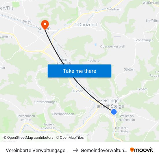 Vereinbarte Verwaltungsgemeinschaft Der Stadt Geislingen An Der Steige to Gemeindeverwaltungsverband Mittleres Fils-Lautertal map