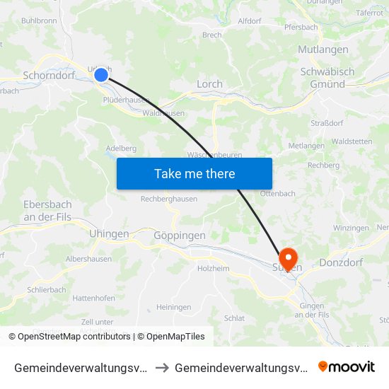 Gemeindeverwaltungsverband Plüderhausen-Urbach to Gemeindeverwaltungsverband Mittleres Fils-Lautertal map