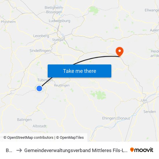 Bühl to Gemeindeverwaltungsverband Mittleres Fils-Lautertal map