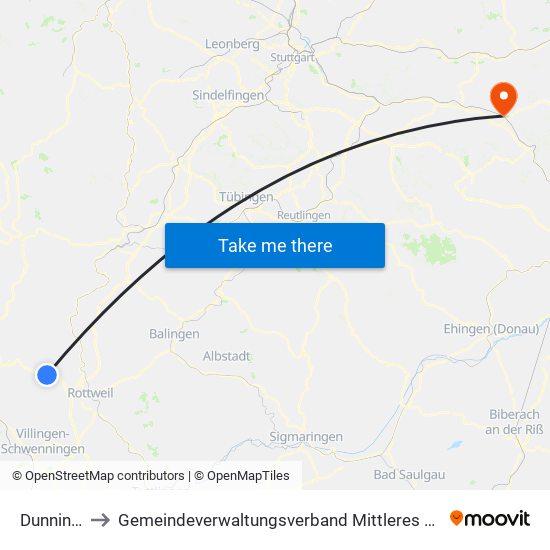 Dunningen to Gemeindeverwaltungsverband Mittleres Fils-Lautertal map