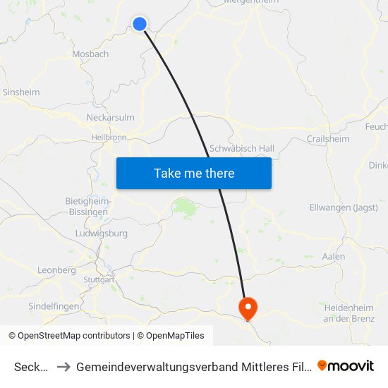 Seckach to Gemeindeverwaltungsverband Mittleres Fils-Lautertal map