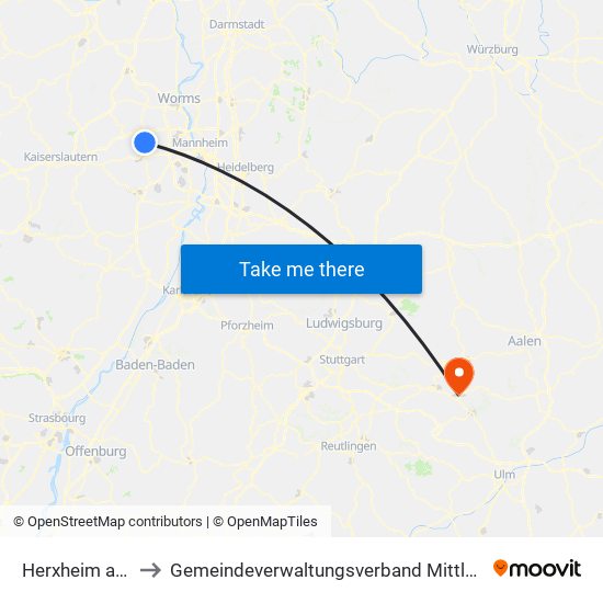 Herxheim am Berg to Gemeindeverwaltungsverband Mittleres Fils-Lautertal map