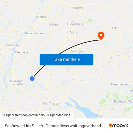 Schönwald Im Schwarzwald to Gemeindeverwaltungsverband Mittleres Fils-Lautertal map