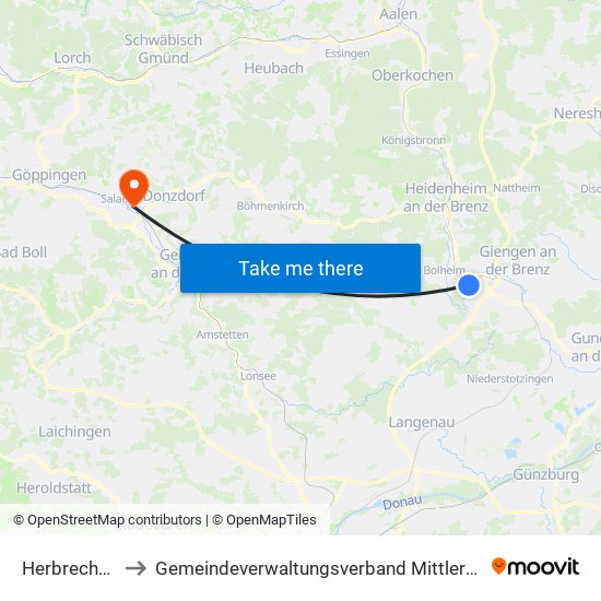 Herbrechtingen to Gemeindeverwaltungsverband Mittleres Fils-Lautertal map