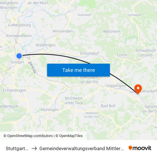 Stuttgart-Nord to Gemeindeverwaltungsverband Mittleres Fils-Lautertal map