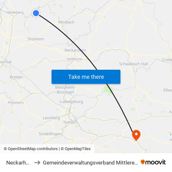 Neckarhausen to Gemeindeverwaltungsverband Mittleres Fils-Lautertal map