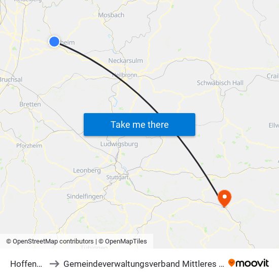 Hoffenheim to Gemeindeverwaltungsverband Mittleres Fils-Lautertal map