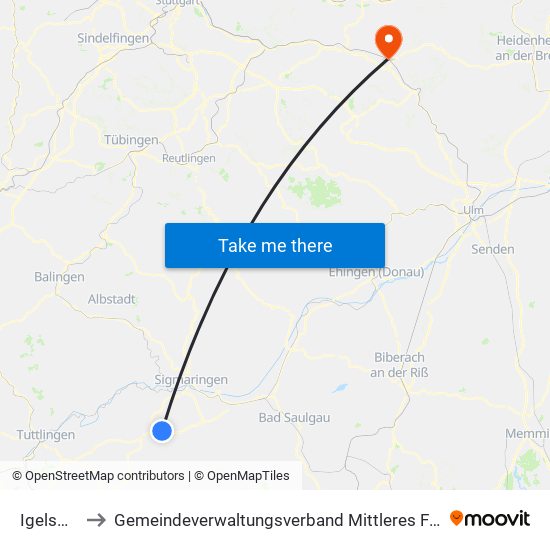 Igelswies to Gemeindeverwaltungsverband Mittleres Fils-Lautertal map