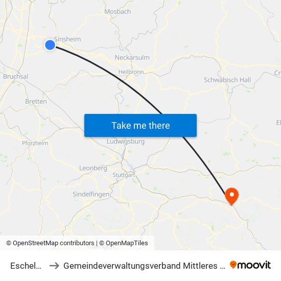 Eschelbach to Gemeindeverwaltungsverband Mittleres Fils-Lautertal map