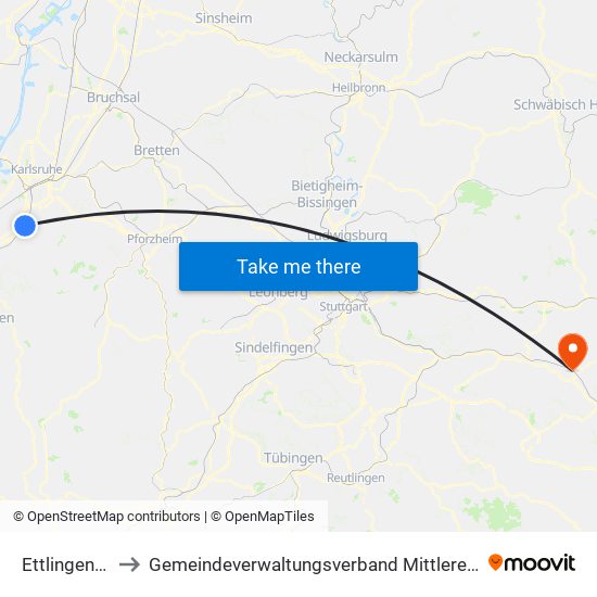 Ettlingenweier to Gemeindeverwaltungsverband Mittleres Fils-Lautertal map