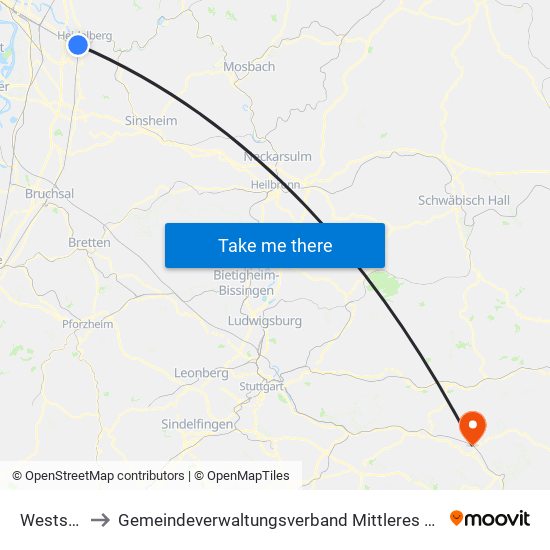 Weststadt to Gemeindeverwaltungsverband Mittleres Fils-Lautertal map