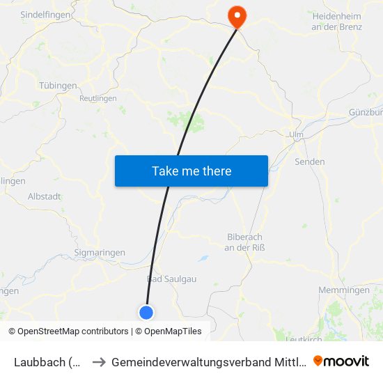 Laubbach (Ostrach) to Gemeindeverwaltungsverband Mittleres Fils-Lautertal map