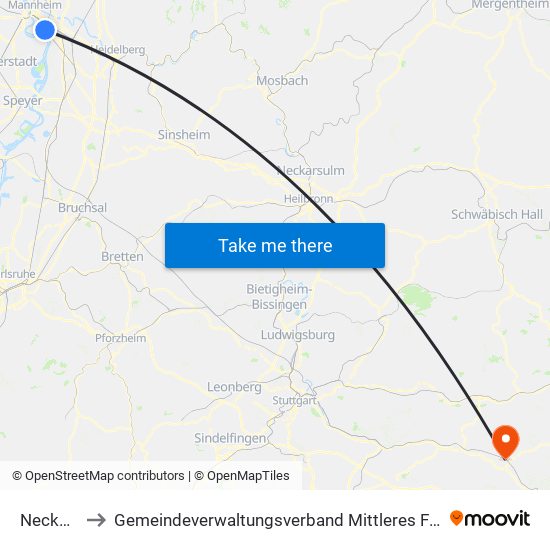 Neckarau to Gemeindeverwaltungsverband Mittleres Fils-Lautertal map