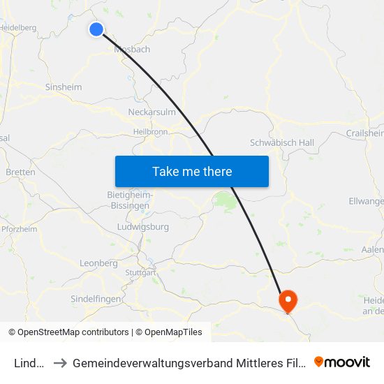 Lindach to Gemeindeverwaltungsverband Mittleres Fils-Lautertal map