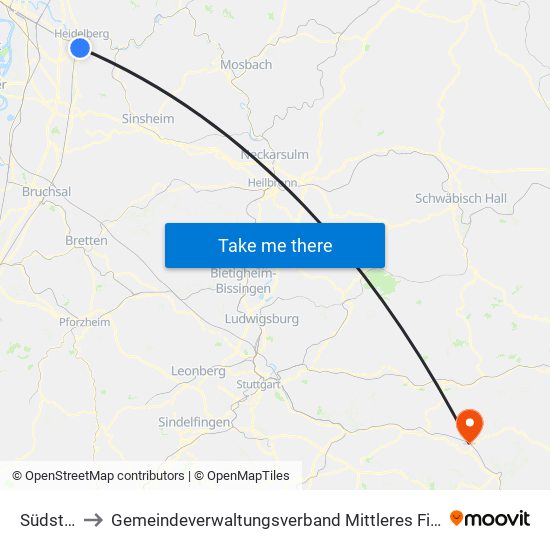 Südstadt to Gemeindeverwaltungsverband Mittleres Fils-Lautertal map