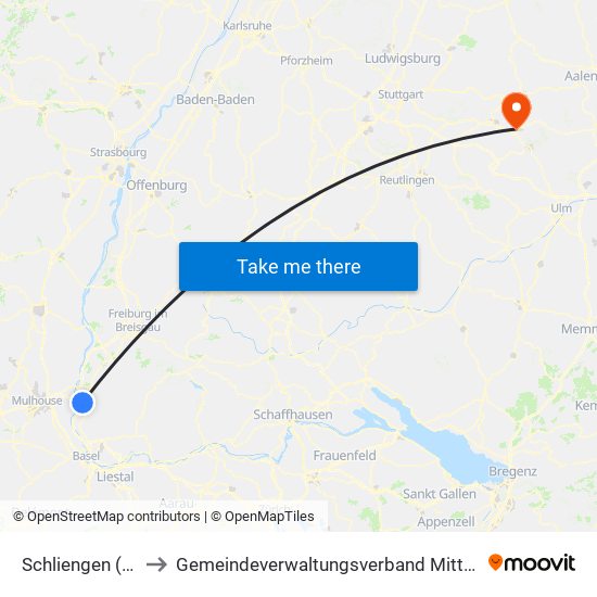 Schliengen (Kernort) to Gemeindeverwaltungsverband Mittleres Fils-Lautertal map