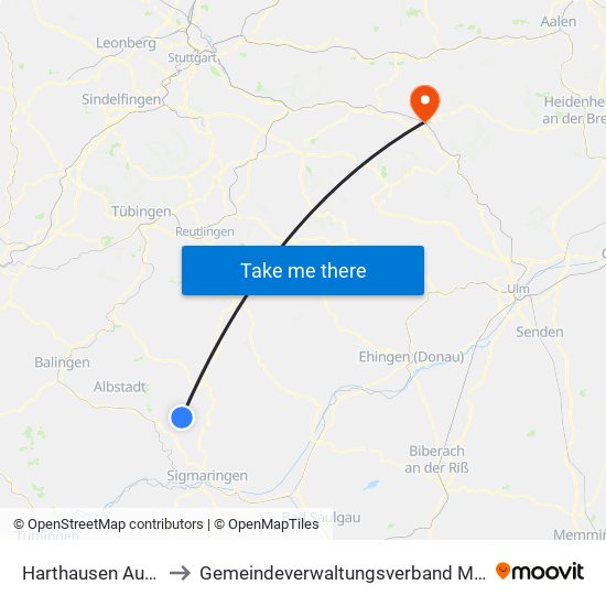 Harthausen Auf Der Scher to Gemeindeverwaltungsverband Mittleres Fils-Lautertal map