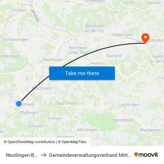 Reutlingen-Betzingen to Gemeindeverwaltungsverband Mittleres Fils-Lautertal map