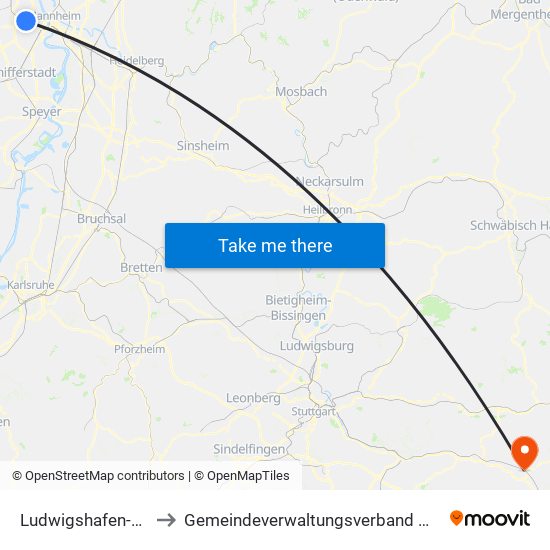 Ludwigshafen-Friesenheim to Gemeindeverwaltungsverband Mittleres Fils-Lautertal map