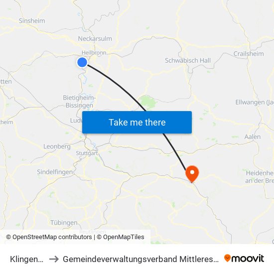 Klingenberg to Gemeindeverwaltungsverband Mittleres Fils-Lautertal map