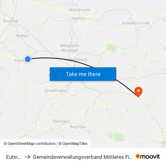 Eutingen to Gemeindeverwaltungsverband Mittleres Fils-Lautertal map