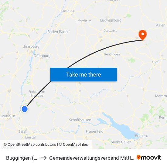 Buggingen (Kernort) to Gemeindeverwaltungsverband Mittleres Fils-Lautertal map