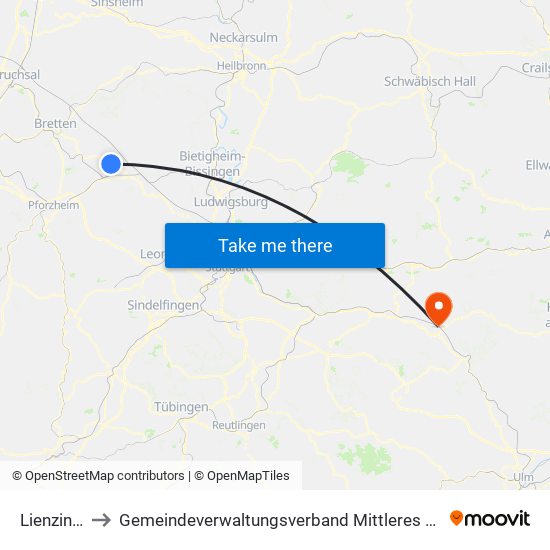 Lienzingen to Gemeindeverwaltungsverband Mittleres Fils-Lautertal map