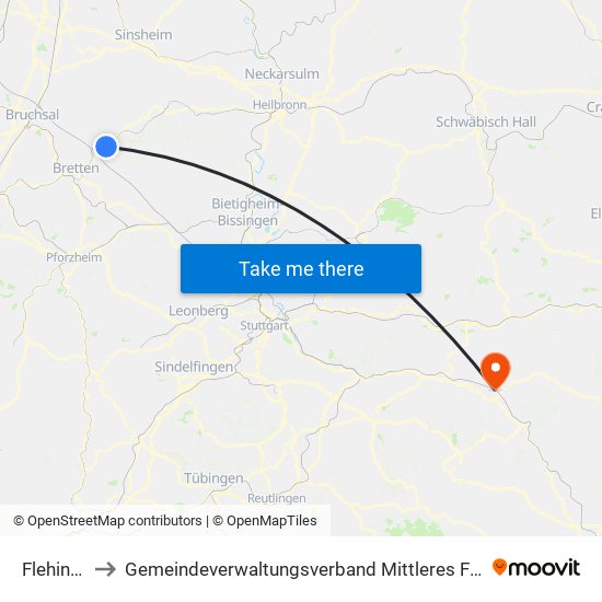 Flehingen to Gemeindeverwaltungsverband Mittleres Fils-Lautertal map