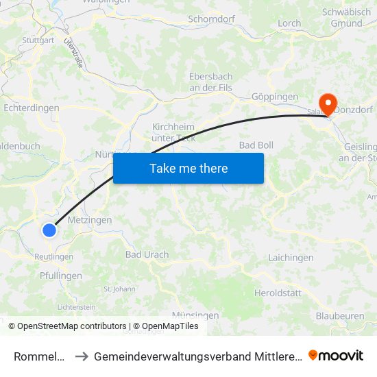 Rommelsbach to Gemeindeverwaltungsverband Mittleres Fils-Lautertal map