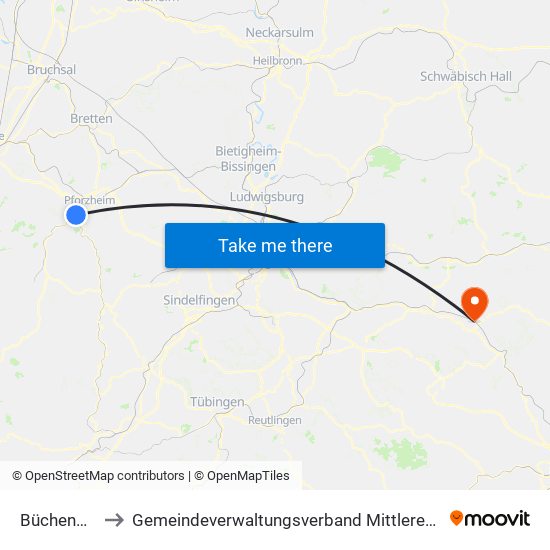 Büchenbronn to Gemeindeverwaltungsverband Mittleres Fils-Lautertal map