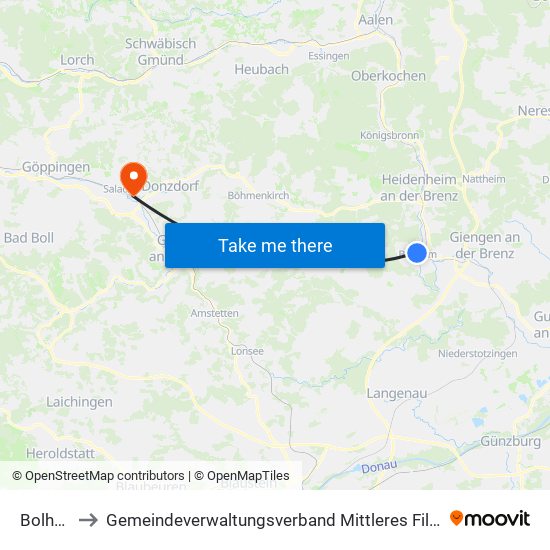 Bolheim to Gemeindeverwaltungsverband Mittleres Fils-Lautertal map