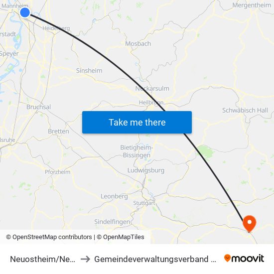 Neuostheim/Neuhermsheim to Gemeindeverwaltungsverband Mittleres Fils-Lautertal map