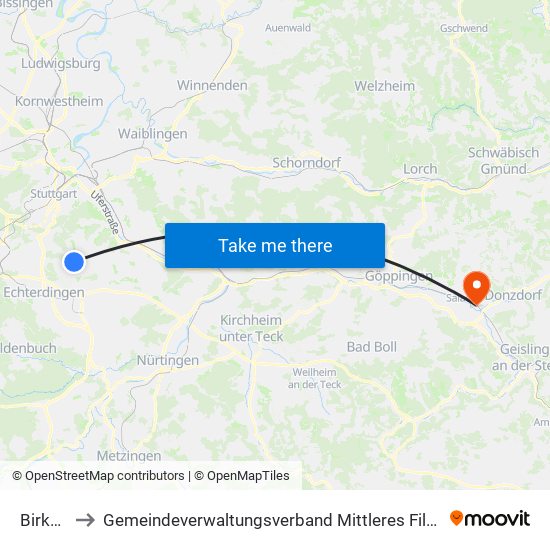Birkach to Gemeindeverwaltungsverband Mittleres Fils-Lautertal map