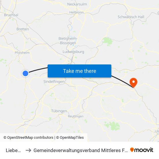 Liebenzell to Gemeindeverwaltungsverband Mittleres Fils-Lautertal map