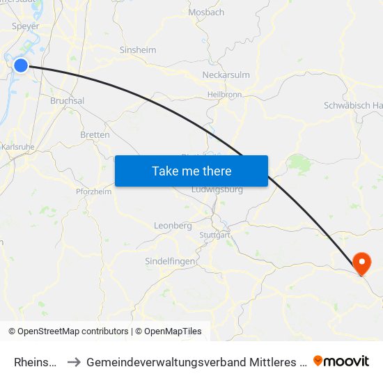 Rheinsheim to Gemeindeverwaltungsverband Mittleres Fils-Lautertal map