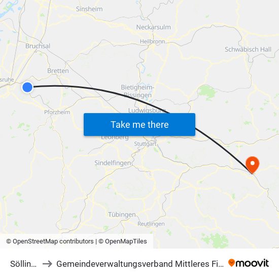 Söllingen to Gemeindeverwaltungsverband Mittleres Fils-Lautertal map