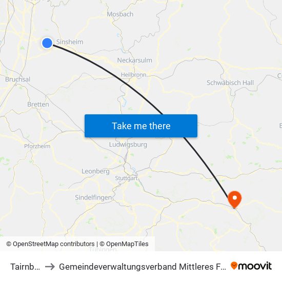 Tairnbach to Gemeindeverwaltungsverband Mittleres Fils-Lautertal map