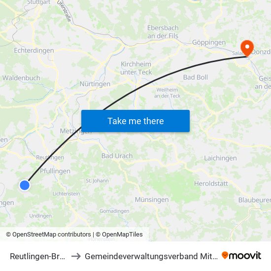 Reutlingen-Bronnweiler to Gemeindeverwaltungsverband Mittleres Fils-Lautertal map