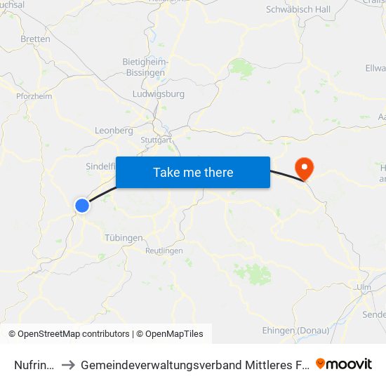 Nufringen to Gemeindeverwaltungsverband Mittleres Fils-Lautertal map