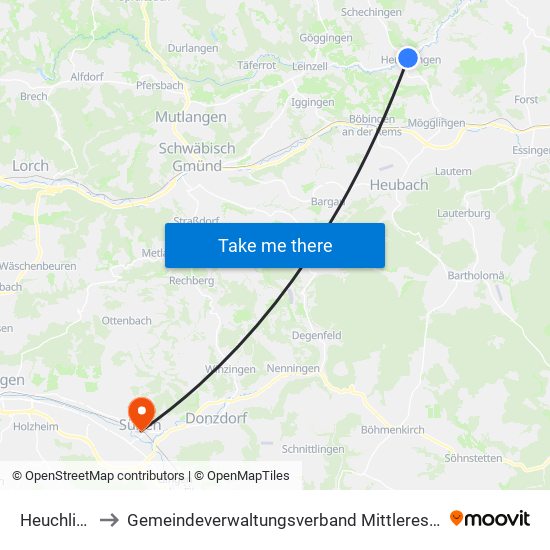 Heuchlingen to Gemeindeverwaltungsverband Mittleres Fils-Lautertal map