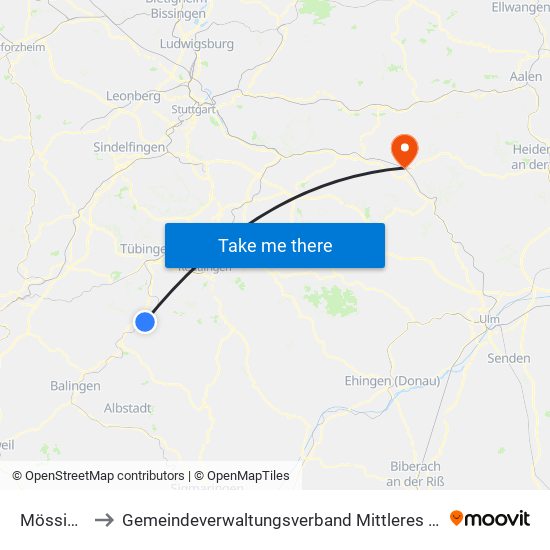 Mössingen to Gemeindeverwaltungsverband Mittleres Fils-Lautertal map