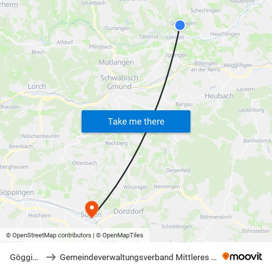 Göggingen to Gemeindeverwaltungsverband Mittleres Fils-Lautertal map