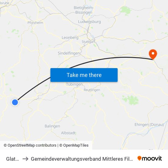 Glatten to Gemeindeverwaltungsverband Mittleres Fils-Lautertal map