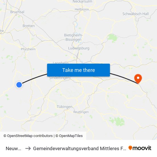 Neuweiler to Gemeindeverwaltungsverband Mittleres Fils-Lautertal map