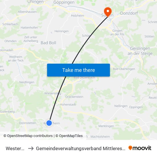 Westerheim to Gemeindeverwaltungsverband Mittleres Fils-Lautertal map