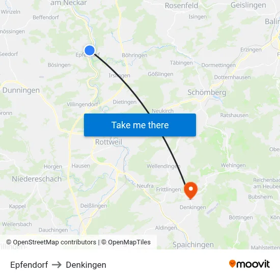 Epfendorf to Denkingen map