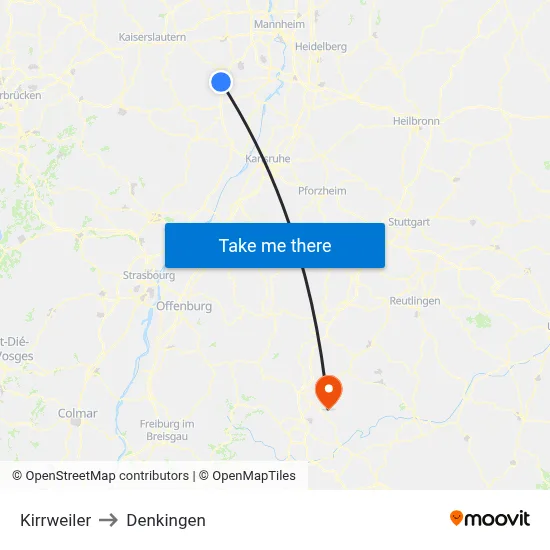 Kirrweiler to Denkingen map