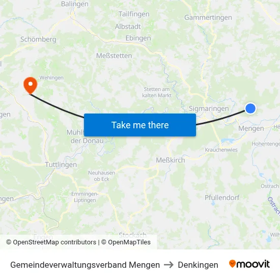 Gemeindeverwaltungsverband Mengen to Denkingen map